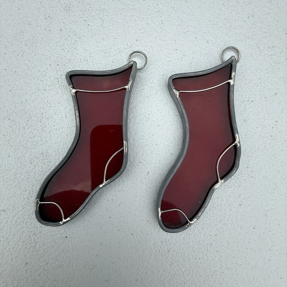 Set Of Stained Glass Christmas Stocking Ornaments